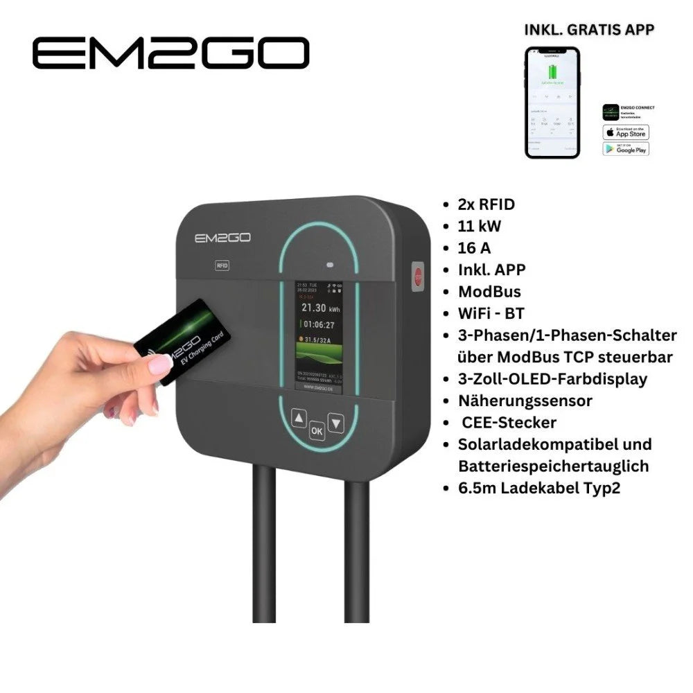 AC WALLBOX HOME 11KW 6.5M TYP 2 KABEL WIFI +APP + RFID +WLAN + MODBUS TCP